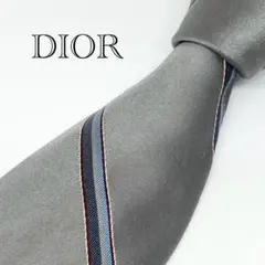 Dior グレー ストライプ ネクタイ光沢 ロゴ