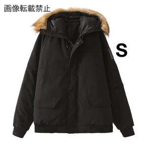 black vintage ヴィンテージ レトロ フードファー コート アウター Sサイズ レディース★ZARA 好きな方に★2025 冬新作 新品未使用★