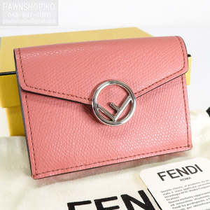 質イコー [フェンディ] FENDI エフイズ マイクロ 三つ折り財布／コンパクト ミニ財布 8M0395 レザー ピンク 新品同様