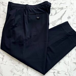 極美品/XL相当◎ジョルジオ アルマーニ 最高級黒タグ ワイドテーパードパンツ GIORGIO ARMANI イージー スラックス ストレッチ ネイビー 50