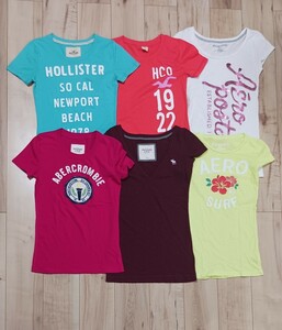 Abercrombie & Fitch　HOLLISTER　Aeropostale　 半袖Tシャツ 薄手 6枚まとめて S XS アバクロ ホリスター エアロポステール レディース