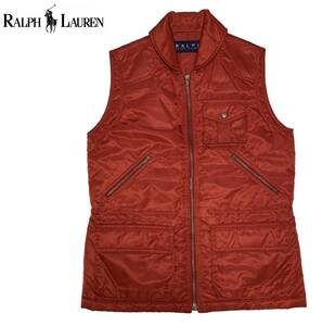 【1000円～】★RALPH LAUREN ラルフローレン フルジップ ナイロン 中綿 ベスト 赤系 レッド 9/中わた ダウンベスト