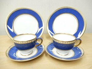 A02674★WEDGWOOD ウェッジウッド ユーランダー パウダーブルー カップ&ソーサー&プレート セット ペア ① / トリオ 金彩 青 洋食器