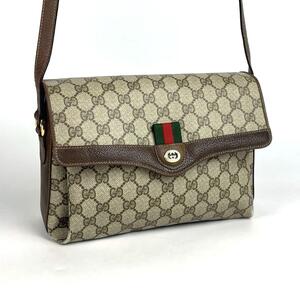 美品■GUCCI グッチ ショルダーバッグ GGスプリーム シェリーライン レザー PVC ブラウン系 インターロッキング クロスボディ ジャガード