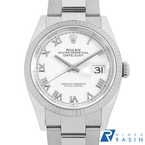 ロレックス デイトジャスト36 126234 ホワイト ローマ 3列 オイスターブレス ランダム番 中古 メンズ 腕時計　