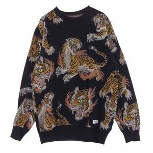 WACKO MARIA ワコマリア 19AW × TIM LEHI ティムリーハイ JACQUARD ジャガード クルーネック タイガー 虎 総柄 ニット セーター【中古】