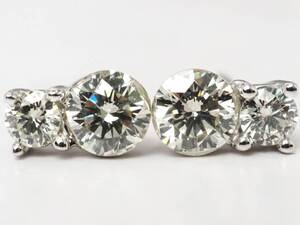 【5701P】K18WG 天然ダイヤモンド 計0.36ct/0.18ct/0.18ct/0.8g ピアス