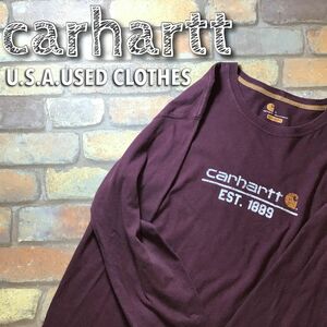 ★人気ブランド!!★USA古着★正規品【carhartt カーハート】ビンテージプリント 長袖Ｔシャツ ロンT【US L】エンジ ワークウェア K3-250