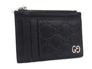 1円 ■美品■ GUCCI グッチ 597560 グッチシマ GG柄 レザー フラグメントケース 小銭入れ カードケース カード入れ ブラック系 FE7030