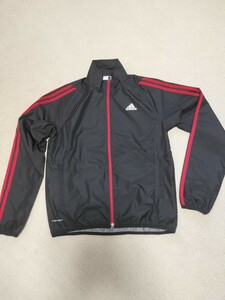 adidas アディダ フルジップジャケット ウインドブレーカー メンズM ブラック×レッド系 CLIMAPROOF 裏メッシュ 送料無料