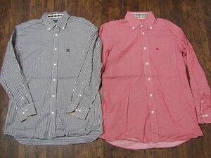 サイズM　バーバリー長袖チェックシャツ　2枚セット　赤チェック・黒チェック　三陽商会正規品