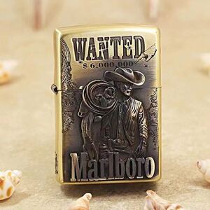 送料無料～希少品 新品喫煙具 ZIPPO Marlboro WANTEDジッポー マルボロ オイルライター 重量感 真鍮 未使用　