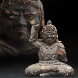 JN017 時代仏教美術 木彫「能勢形妙見菩薩像」高10.8cm・寄木造仏像・木雕佛像