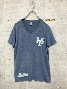 TRUSS メンズ ストレッチ Vネック プリント 半袖Tシャツ M くすみ青