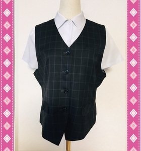 ※Dランク※【中古】en joie_11号ベスト（青チェック：83）11040/アンジョア/かわいいOL制服/おしゃれ事務服/オールシーズン