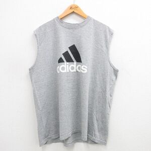 XL/古着 アディダス adidas ビンテージ ノースリーブ Tシャツ メンズ 90s ビッグロゴ 大きいサイズ クルーネック 薄グレー 霜降り spe 24ju