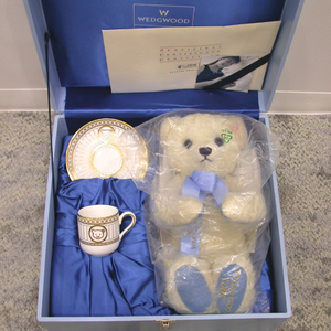 S3298☆Steiff シュタイフ ウェッジウッド テディベア カップ&ソーサー 2001年 1500体 日本限定 33cm WEDGWOOD 675430