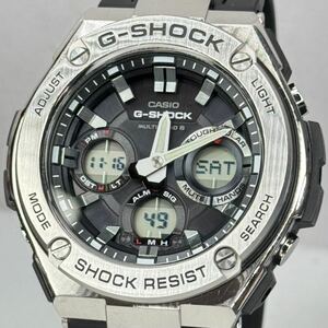 極美品G-SHOCK GST-W110-1AJF G-STEEL/Gスチール タフソーラー 電波受信 電波ソーラー マルチバンド6 アナデジ ブラック シルバー メタル