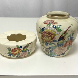 ☆仙木 花瓶 花器 花鳥 陶器 陶磁　セット