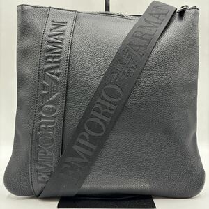 未使用品エンポリオアルマーニ EMPORIO ARMANI ショルダーバッグ ボディバッグ サコッシュ メンズ レザー シボ革 ロゴ 斜め掛け◎ 黒