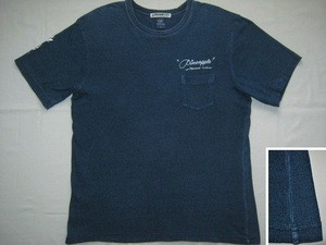 ★古着 日焼けの変色有り MOONEYES ムーンアイズ Pineapple パイナップル柄 インディゴ ポケット Tシャツ L Indigo Pineapple Pocket T★