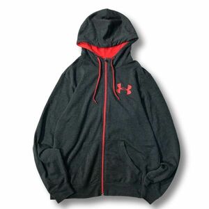 《良品◎》UNDER ARMOUR アンダーアーマー★ワンポイント*バックデザイン*フーデットジップアップパーカー*グレー*サイズMD(MA6510)◆S60