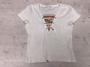 バーバリー BURBERRY 三陽商会記載有り レースアップ 編み上げ 半袖Tシャツ トップス カットソー 子供服 キッズ 女の子 140A 白