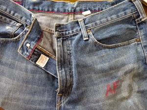 USED美品☆Abercrombie&Fitch☆ヴィンテージ風ダメージ加工☆AF8ジッパー☆BOOTデニムＰＡＮＴ☆Ｗ３４♪