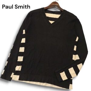 PS Paul Smith ポールスミス 通年 ボーダー★ 切替 Vネック コットン ニット セーター Sz.M　メンズ　A4T12738_B#L