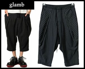 ■ 定価22,000円 完売 美品 glamb グラム 19ss GB0219/P07 Marco cropped pants マルコ クロップド ストライプ イージー パンツ 黒 M