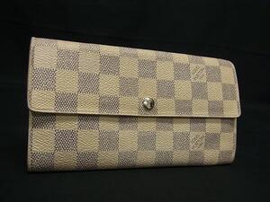 1円 LOUIS VUITTON ルイヴィトン N61735 ダミエアズール ポルトフォイユサラ 二つ折り 長財布 ウォレット アイボリー系 FG3563