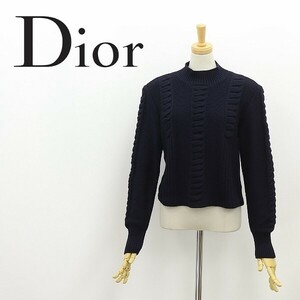 ヴィンテージ◆Miss Dior ミス ディオール ハイネック ウール ニット セーター 紺 ネイビー M