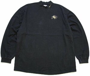 ★90s USA製 NIKEナイキ COLORADO BUFFALOES ロゴ刺繍 モックネック コットン 長袖Tシャツ 黒 XL★オールド スウッシュ アメフト ロンT