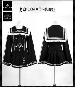 REFLEM×DimMoire ロゴ刺繍セーラー セットアップ 黒×白 ブラウス、スカートセット