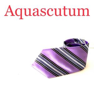 １円　Aquascutum アクアスキュータム　パープル　柄ネクタイ　メンズ