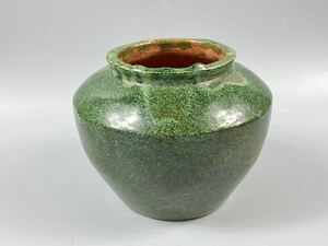 【福蔵】唐物 壺 緑釉 陶器 中国古玩 漢 唐 古美術 骨董品 時代物 高13cm