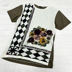 1449◎ 日本製 Paul Smith ポールスミス トップス Tシャツ カットソー 半袖 花柄 イラスト 切替 カジュアル カーキ メンズM