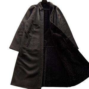 美品/超希少/BURBERRY LONDON【2XL】大きいサイズ イタリア製 最高級 本革 羊革 ムートン ロングコート ダークブラウン バーバリーロンドン