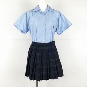 1円 ブラウス マイクロミニスカート 上下2点セット 大きいサイズ 夏物 女子 学生服 中学 高校 水色 制服 中古 ランクB EY0329