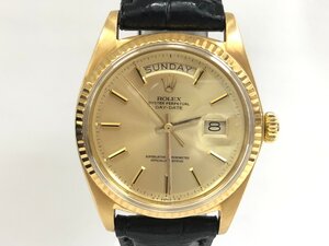 送料無料 美品 ROLEX ロレックス デイデイト 1803 K18 750 3254587 レザーベルト 腕時計 ゴールド文字盤 自動巻き 金無垢 シャンパン