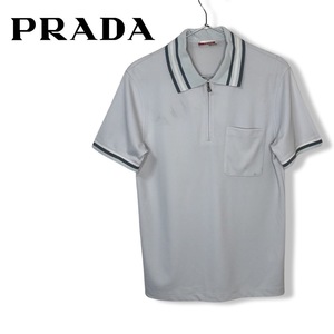 ★PRADA プラダ★半袖 ハーフジップ ポロシャツ トップス アイスグレー size S 管:C:08