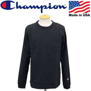 Champion (チャンピオン) C5-P401 LONG SLEEVE T-SHIRT ポケット付き ロングスリーブTシャツ アメリカ製 CN044 090ブラック S