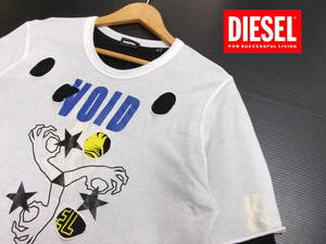 ■DIESEL■長袖Tシャツ 白×黒 Sサイズ 重ね着風レイヤード ダメージ加工 グランジ ディーゼル