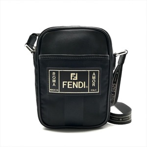 美品 FENDI フェンディ ペカン ストライプ ロゴ ミニ ショルダー バッグ ブラック k2522