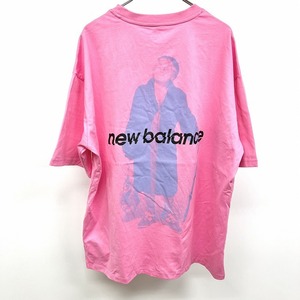 【新品】NB NEW BALANCE ニューバランス L レディース Tシャツ カットソー 両面プリント フォトプリント 英字ロゴ 丸首 半袖 綿100% ピンク