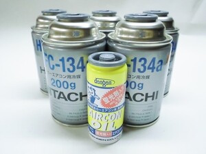 デンゲン R134a用 蛍光剤入エアコンオイル　PAGオイル入蛍光剤1本 & クーラーガス　R134a 5本セット