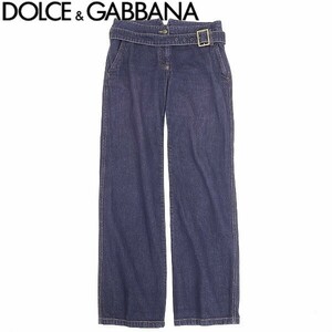 国内正規品◆DOLCE&GABBANA ドルチェ＆ガッバーナ ベルトデザイン デニム パンツ ジーンズ インディゴ 42