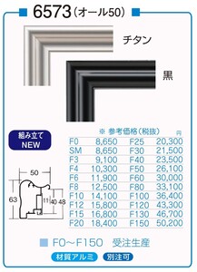 油絵用仮縁 アルミ仮縁（枠のみ ガラス、アクリルなし 裏板なし 展覧会・公募展用） 6573 サイズ F4号 チタン 黒 ブラック