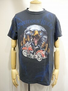 レア USA製 90s ビンテージ 3D EMBLEM HARLEY DAVIDSON ハーレー イーグル サンダー ホイール ウイング プリント Tシャツ L 80s 70s スカル