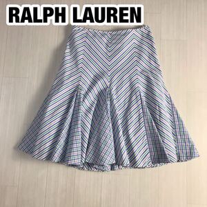 RALPH LAUREN ラルフローレン 膝丈 フレアスカート 9 ホワイト ブルー グリーン ピンク